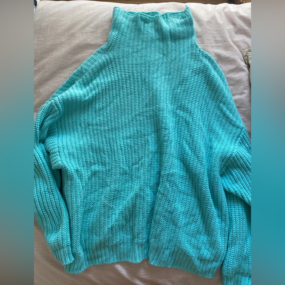 Free people over sized aqua blue mock neck sweater